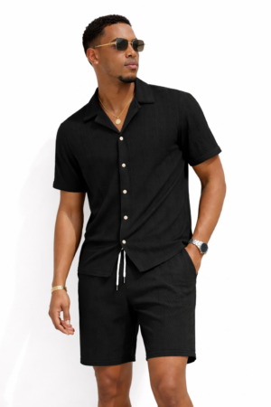 LIMYÈ • Ensemble chemise et short texturé - Noir